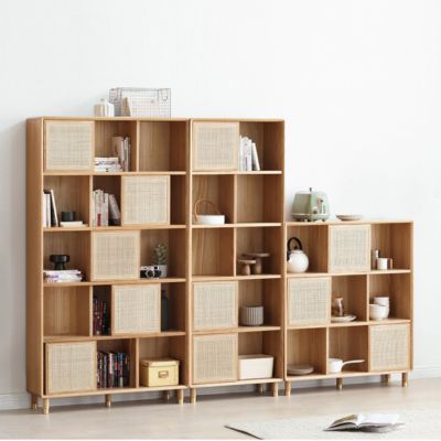 ELGIN Square Bookshelf with rattan door, Oak, 3*5