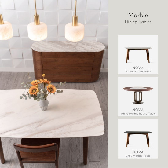 NOVA Marble Table V2, White, L160, Walnut leg [In-stock]