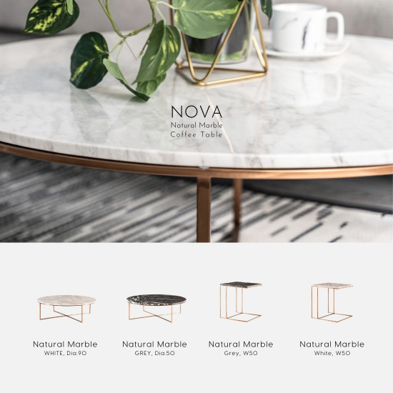 NOVA Natural Marble Coffee Table W50, Grey