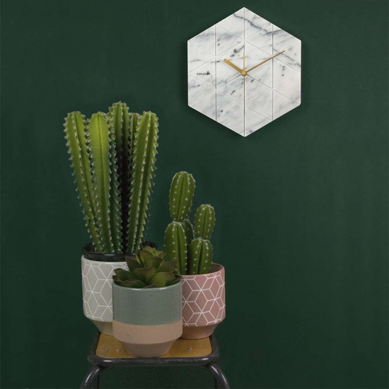 Wall clock Marble Hexagon - White