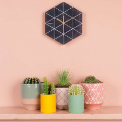 Wall Clock Marble Hexagon - Black