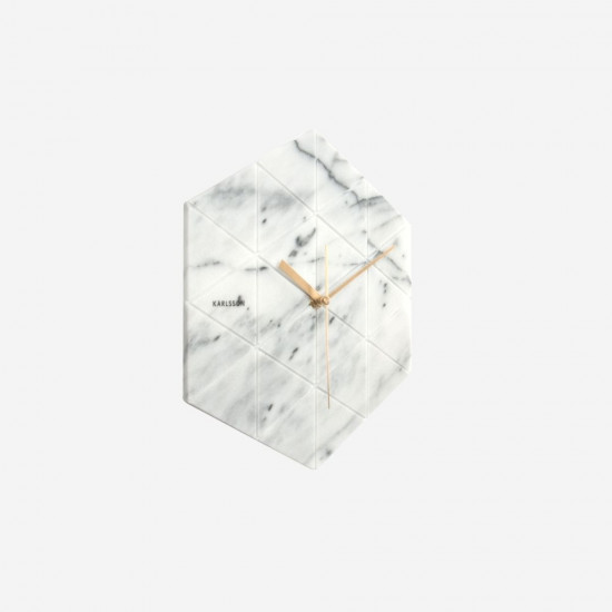 Wall clock Marble Hexagon - White