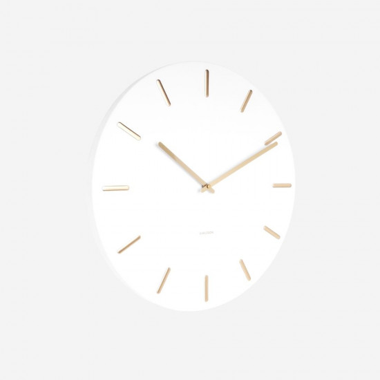 Wall clock Charm steel white with gold battons