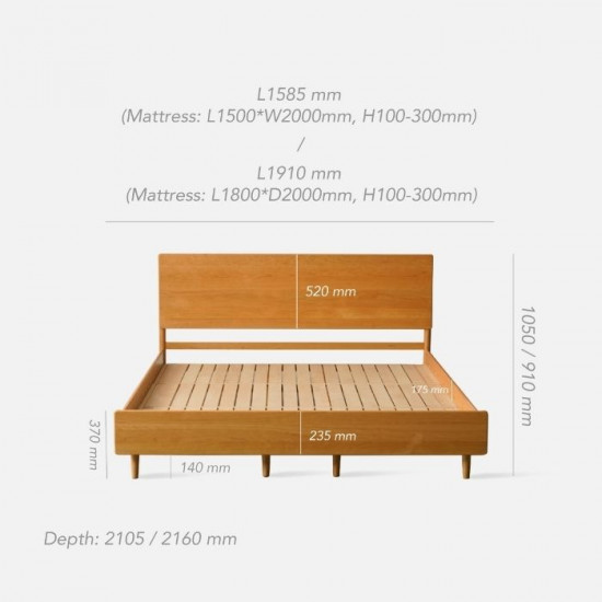 NADINE Natural Walnut Bed Frame II, L159/189