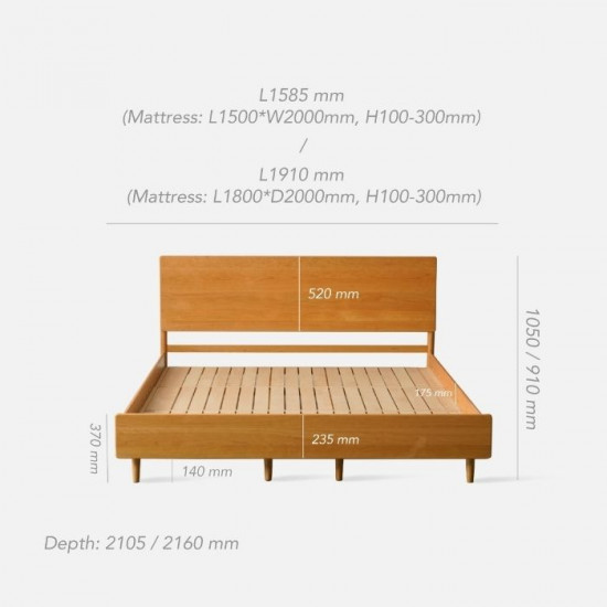 NADINE Natural Walnut Bed Frame II, L159/189 NADINE Natural Walnut Bed Frame II, L159/189
