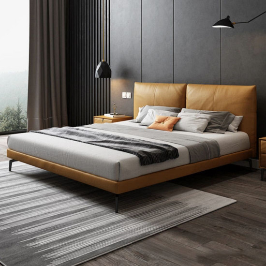 LOGAN II Leather Bed Frame, Light Grey [SALE]