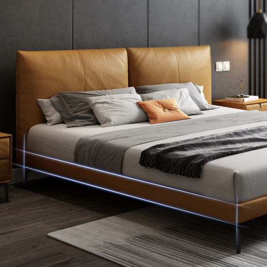 LOGAN II Leather Bed Frame, Light Grey [SALE]