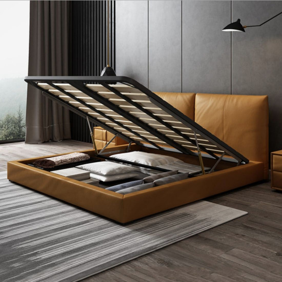 LOGAN II Leather Bed Frame, Light Grey [SALE]