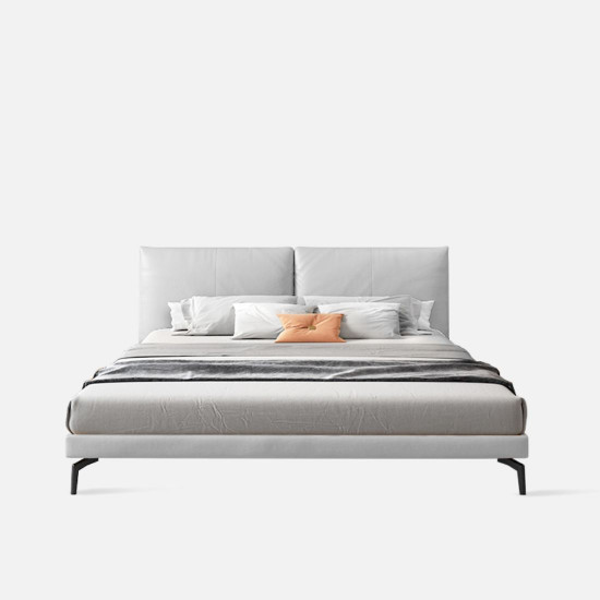 LOGAN II Leather Bed Frame, Light Grey [SALE]