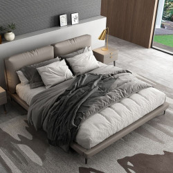 BD02701 Leather Bed Frame, Genuine Leather (Light Grey) No Storage  [In Stock]