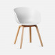 U Shape Armchair, W61, White ABS with Wooden Legs