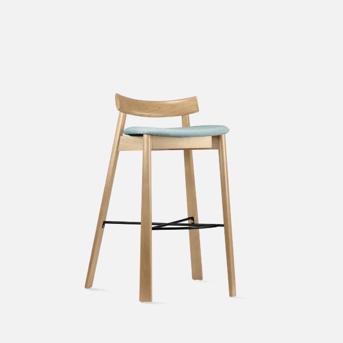 Elbow Bar Chair, Natural Ash, Blue Fabric