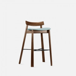 Elbow Bar Chair, Walnut Brown, Blue Fabric
