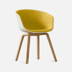 U Shape Armchair, W61, Yellow Fabric with Wooden Legs