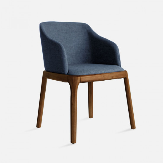 Fin Chair, W56, Steel Blue with Walnut Brown