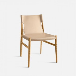 ELLIS Bounded Leather Chair with wood frame, Beige