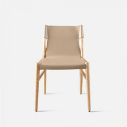 ELLIS Bounded Leather Chair with wood frame, Beige