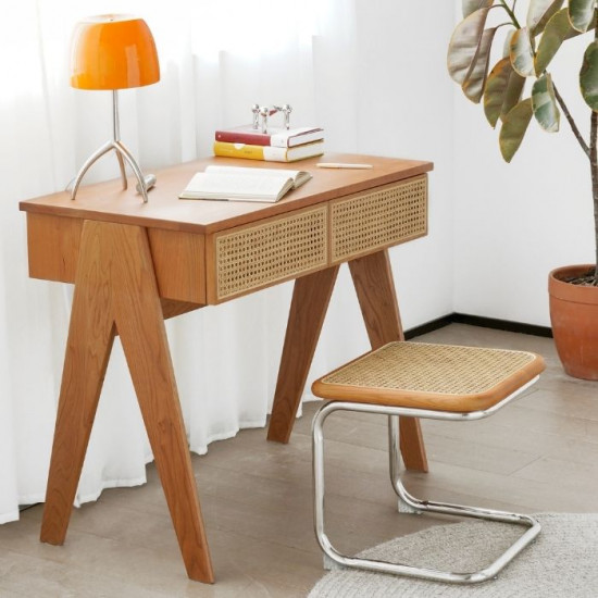 NADINE Rattan Workdesk, L90, Cherrywood  (Last One)