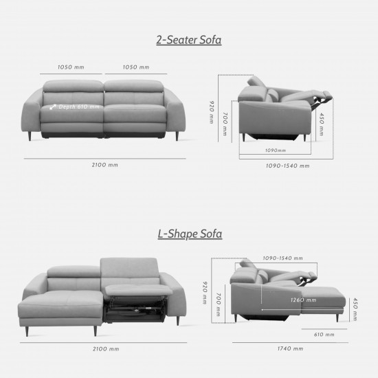 MARKUS Motion Sofa, L210, 151 grey