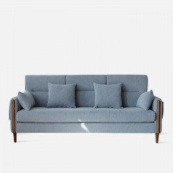 Macaron Sofa II, Walnut with Blue Fabric