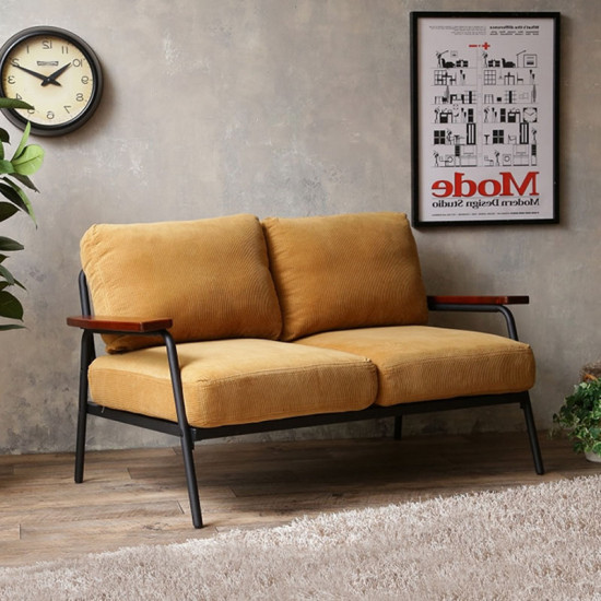 Industrial Metal Sofa 3S, Green Corduroy