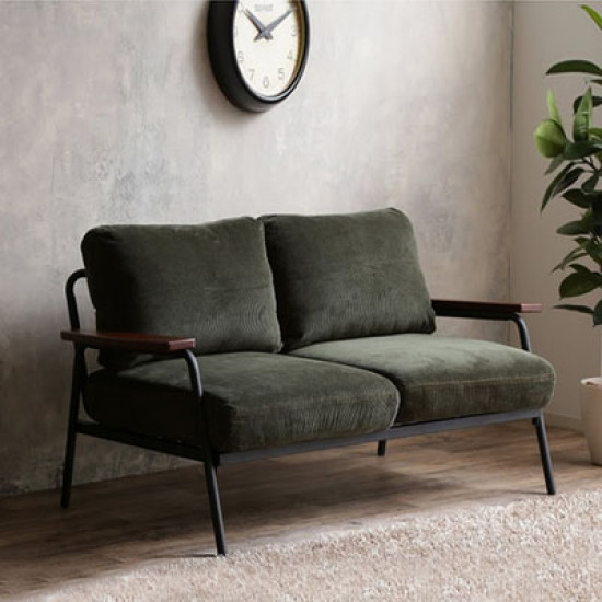 Industrial Metal Sofa 3S, Green Corduroy