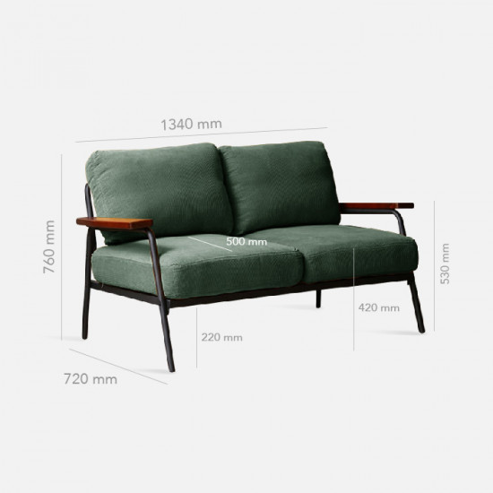Industrial Metal Sofa 2S, Army Green, Corduroy