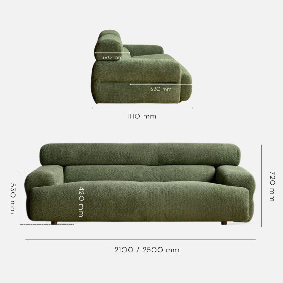 ELGIN Sofa, Green, L210-250