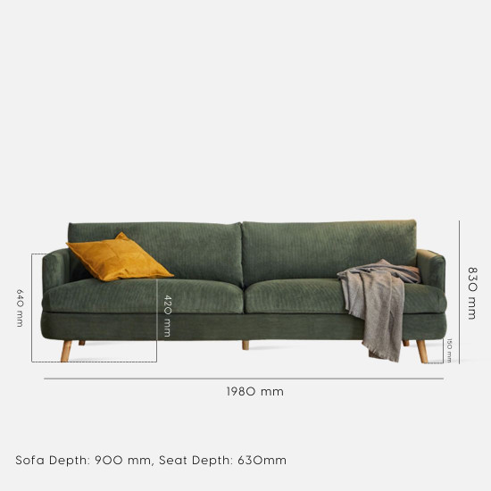 ASAMI Sofa, Velvet Grey, L198