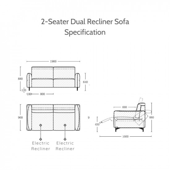 VENICE 2.5 Seat Dual Electric Recliner Sofa L200
