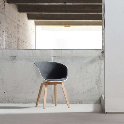 U Shape Armchair, W61, Dark Grey Fabric with Wooden Legs