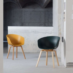 U Shape Armchair, W61, Grey ABS with Wooden Legs