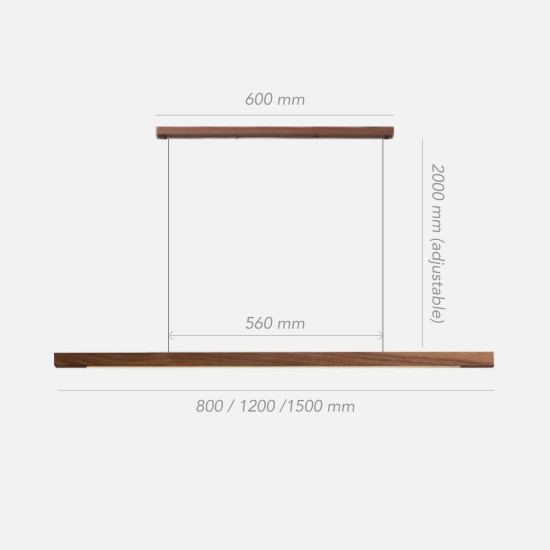 Linear LED Adjustable Natural Walnut Wood Pendant, L120