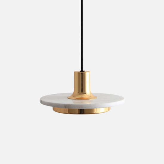 [DISPLAY] COMLY White Marble Round Pendant with Brass, White