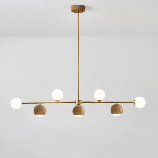 Oak Brass Chandelier, 7 bulbs