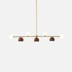 Walnut Brass Chandelier, 7 bulbs, Adjustable LED