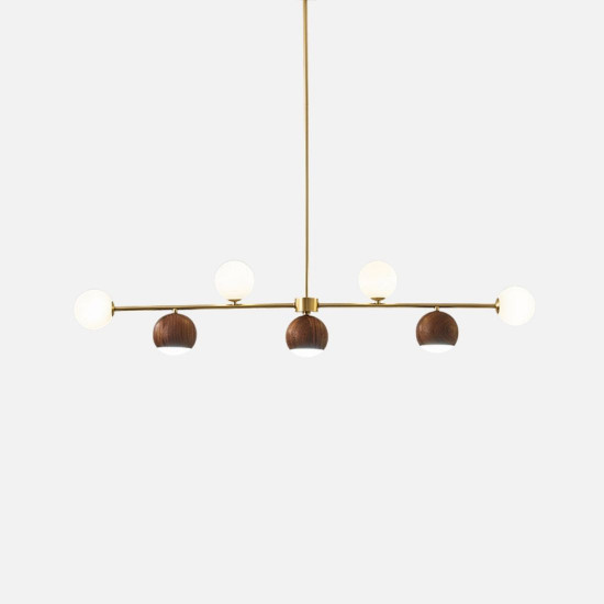 Walnut Brass Chandelier, 7 bulbs, Adjustable LED 