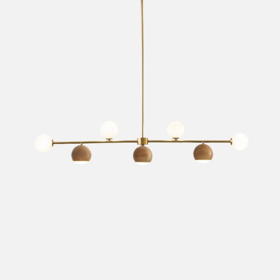 Oak Brass Chandelier, 7 bulbs