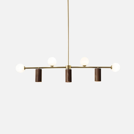 Walnut Brass Chandelier, 7 bulbs, Adjustable LED Walnut Brass Chandelier, 7 bulbs, Adjustable LED