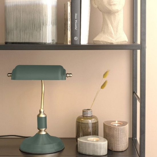Table lamp Bank Iron Green w. Antique Gold [DISPLAY Left]