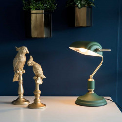 Table lamp Bank Iron Green w. Antique Gold