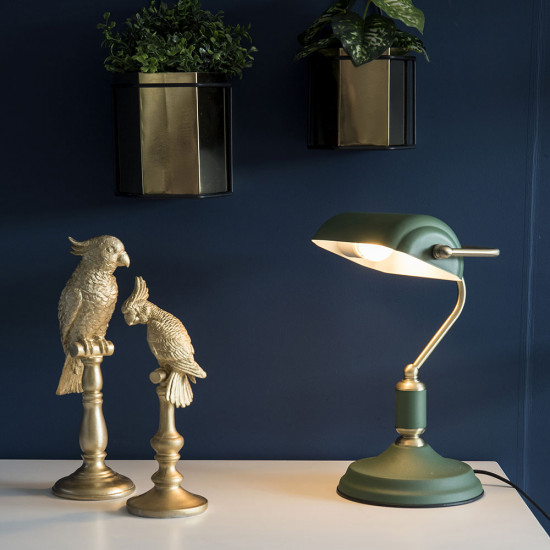Table lamp Bank Iron Green w. Antique Gold Table lamp Bank Iron Green w. Antique Gold