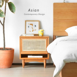 [SALE] RATTAN Bedside Table, Cherrywood