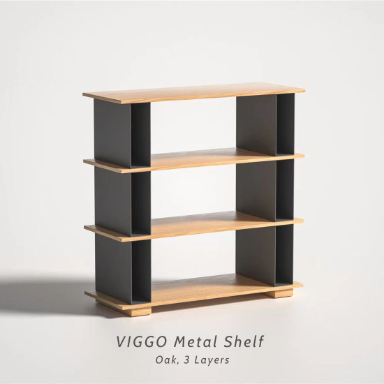 VIGGO Metal Shelf 3 layers, Oak, H100 [SALE]