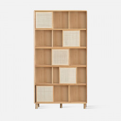 ELGIN Square Bookshelf with rattan door, Oak, 3*5