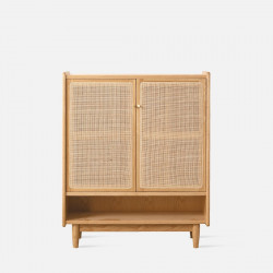 DOLCH Rattan Shoe Cabinet, Oak/Cherrywood