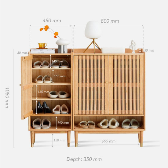 ELGIN Linear Shoe Cabinet, single door, Natural Walnut