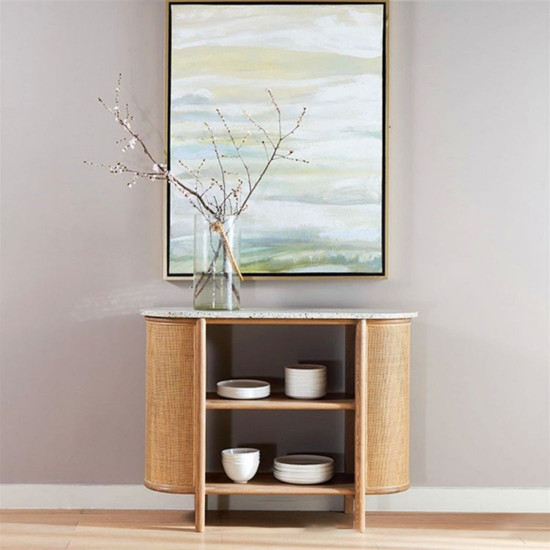OAKI Rattan Sideboard with Terrazzo Top, Walnut Brown OAKI Rattan Sideboard with Terrazzo Top, Walnut Brown