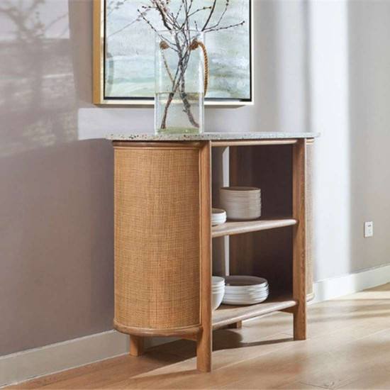 OAKI Rattan Sideboard with Terrazzo Top, Walnut Brown OAKI Rattan Sideboard with Terrazzo Top, Walnut Brown