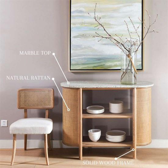 OAKI Rattan Sideboard with Terrazzo Top, Walnut Brown OAKI Rattan Sideboard with Terrazzo Top, Walnut Brown